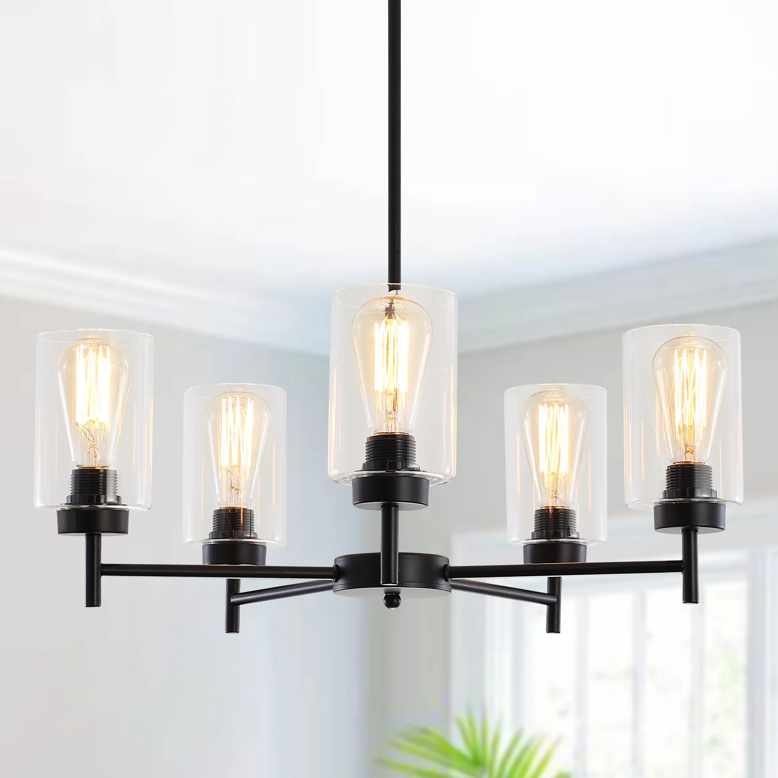 Gold Chandelier 5-lights Farmhouse Pendant Lights With Glass Shade, Dining Room Chandeliers Light Fixutre, Ceiling Hanging Lighting For Kitchen Living | Wayfair North America