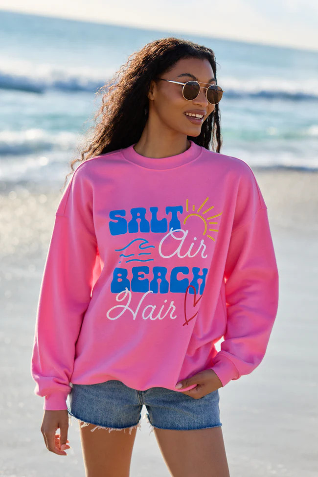 Salt Air Beach Hair Pink Graphic Sweatshirt | Pink Lily