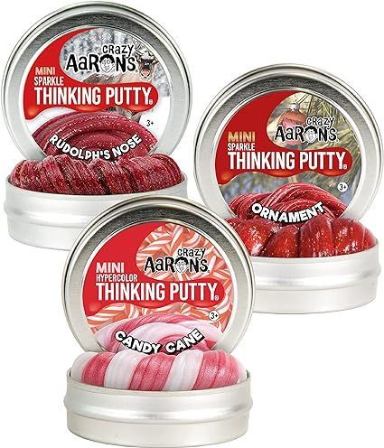 Crazy Aaron's Putty Mini Tins Holiday (Christmas) Red Trio Set with Rudolph's Nose, Candy Cane & ... | Amazon (US)