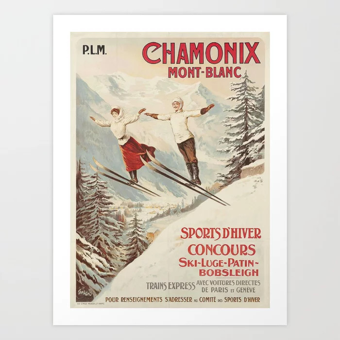 Chamonix Mont Blanc Vintage Ski Poster Art Print | Society6