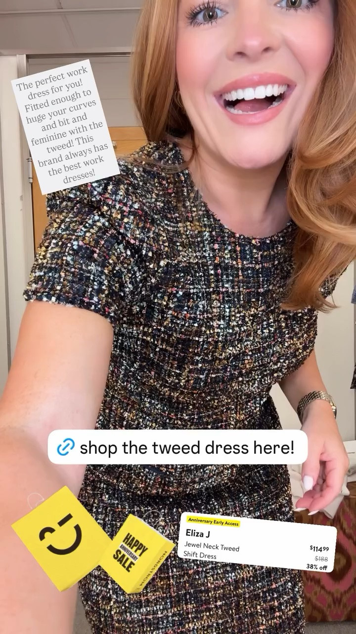 Sizing: I got a size 6

If you’re looking for a flattering work dress that feels polished and feminine, this Eliza J tweed shift dress is a standout. The tailored fit highlights your shape without feeling too fitted, and the classic tweed makes it perfect for the office, work events, interviews, and fall meetings. One of my favorite workwear brands for timeless dresses!

SEO Keywords: Eliza J tweed dress, tweed work dress, shift dress, office dress, business professional outfit, workwear for women, feminine work outfit, office fashion, fall workwear, Nordstrom Anniversary Sale.

Hashtags:
#ElizaJ #WorkDress #OfficeStyle #BusinessProfessional #TweedDress #WorkwearFashion #NordstromAnniversarySale #ProfessionalStyle #OfficeOutfit #LTKStyle