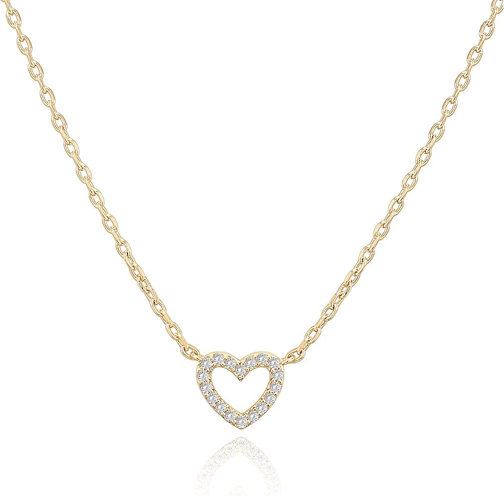 PAVOI 14K Gold Plated Cubic Zirconia Heart Necklace | Cute Dainty Love Pendant Necklaces for Wome... | Amazon (US)