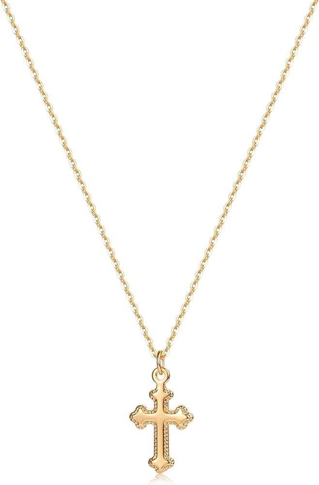 MEVECCO Gold Dainty Cross Necklace 18K Gold Plated CZ Turquoise Faith Pendant Necklace Minimalist... | Amazon (US)
