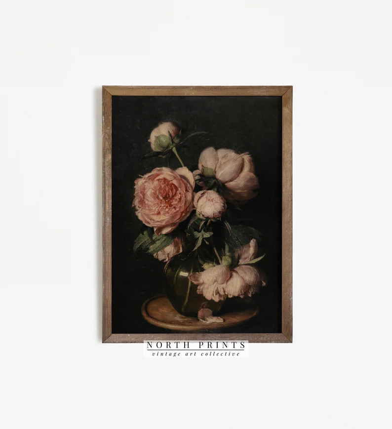 Moody Vintage Flower Print | Dark Floral Still Life Oil Painting | PRINTABLE Digital Antique Art ... | Etsy (US)