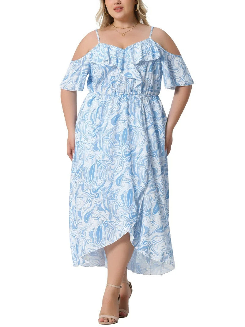 Agnes Orinda Women's Plus Size Easter Floral Dress Cold Shoulder Sleeve Ruffles V Ncke Tulip Hem ... | Walmart (US)