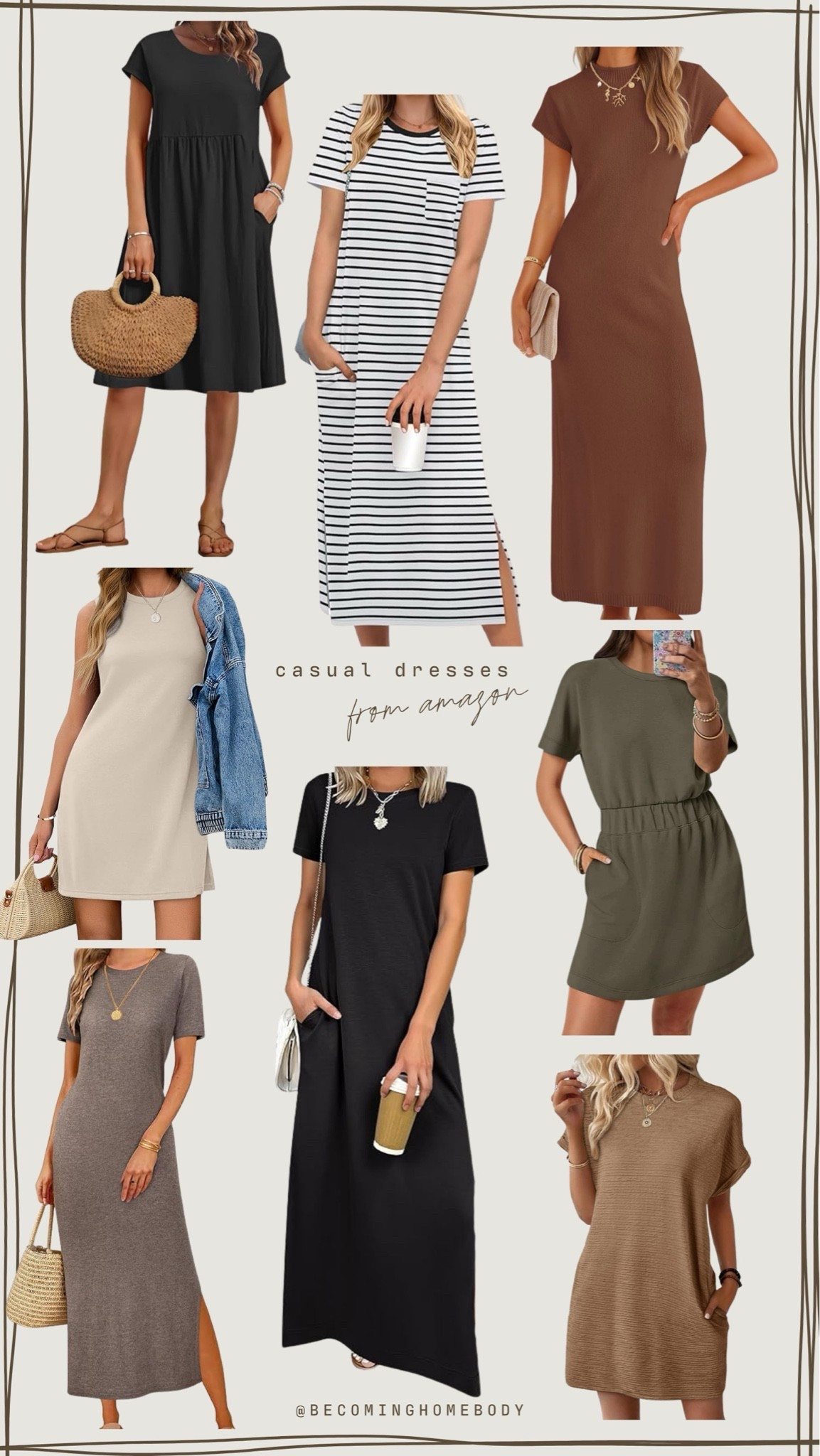 The prettiest casual dresses from Amazon 🤍 I love these t-shirt dresses for running errands, going to lunch, or just hanging around the house. 🙌🏻 Such pretty Amazon fashion finds!