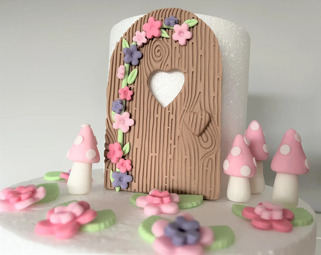 Fairy Garden Cake Topper Set Edible Fondant Fairy Cake Topper, Fairy Door Birthday Cake Topper fo... | Etsy (US)