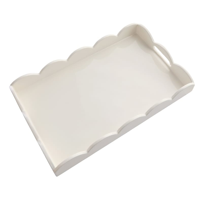 White Scalloped Enamel Decorative Tray, 16x10 | At Home