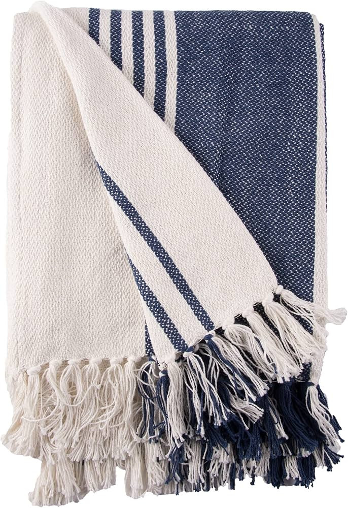 C&F Home Nantucket Stripes Navy and White Striped Throw Blanket with Fringe Modern Cotton Blanket... | Amazon (US)
