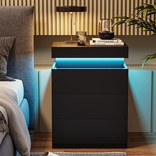 ADORNEVE Nightstand with Charging Station and LED Lights,Night Stand with Sliding Top,Bedside Tab... | Amazon (US)