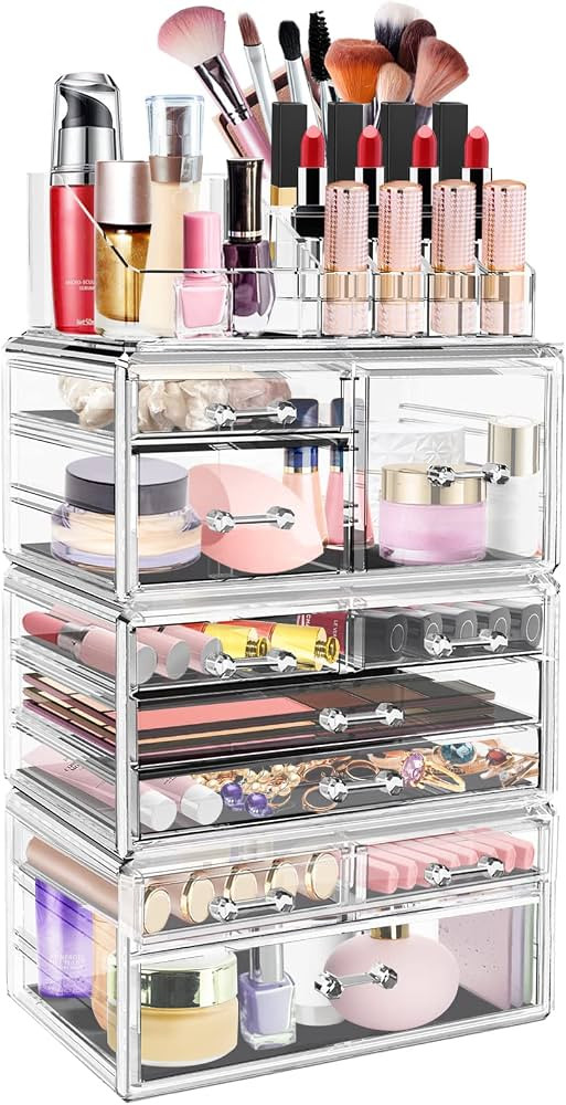 LINYAPRY Clear Acrylic Makeup Organiser Drawers, Stackable Cosmetic Display Box with 10 Drawers, ... | Amazon (UK)