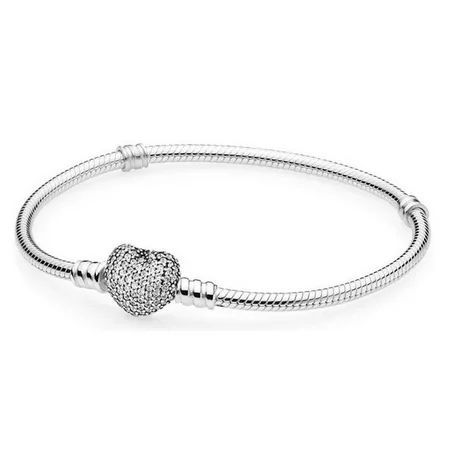 Coain Women s Sterling Silver Snake Chain Charm Bracelet with Pave Heart Clasp | Walmart (US)