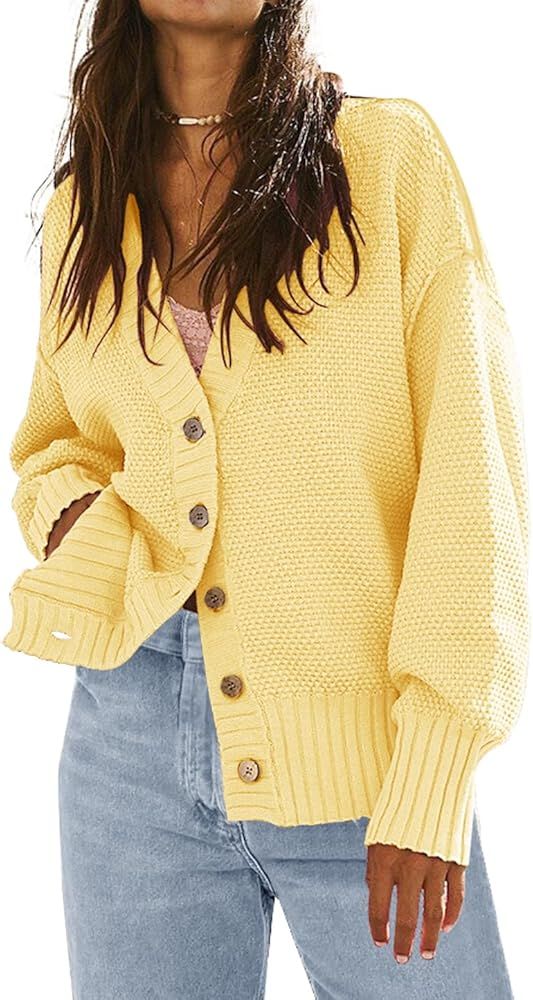 Cardigan for Women 2023 Fall Trendy Open Front Knit Button Cardigan Sweaters Loose Outerwear Coat... | Amazon (US)