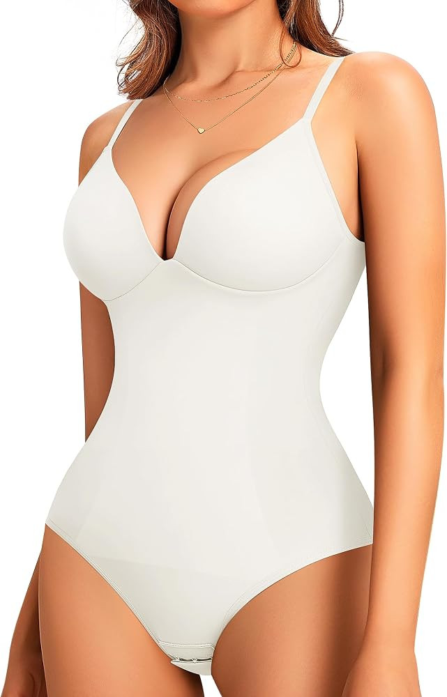 LODAY Shapewear Bodysuits for Women Deep V Neck Body Suit with Built in Bra | Amazon (US)