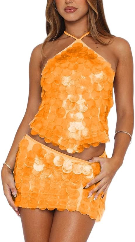 LILTWIST Sexy Sequin Skirt Sets Two Piece Sparkly Party Outfits for Women Glitter Mini Skirt and ... | Amazon (US)