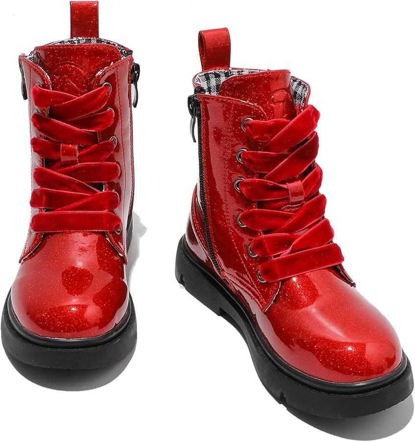 DADAWEN Boys Girls Glitter Ankle Boots Lace Up Waterproof Combat Shoes With Side Zipper for Toddl... | Amazon (US)