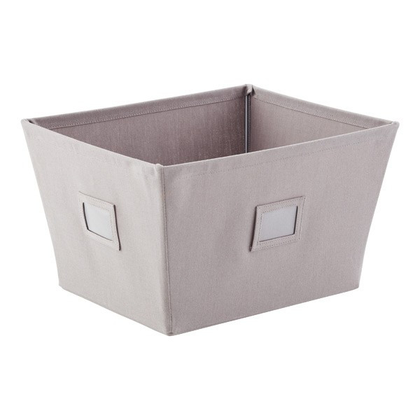 Grey Open Canvas Storage Bins with Labels | The Container Store