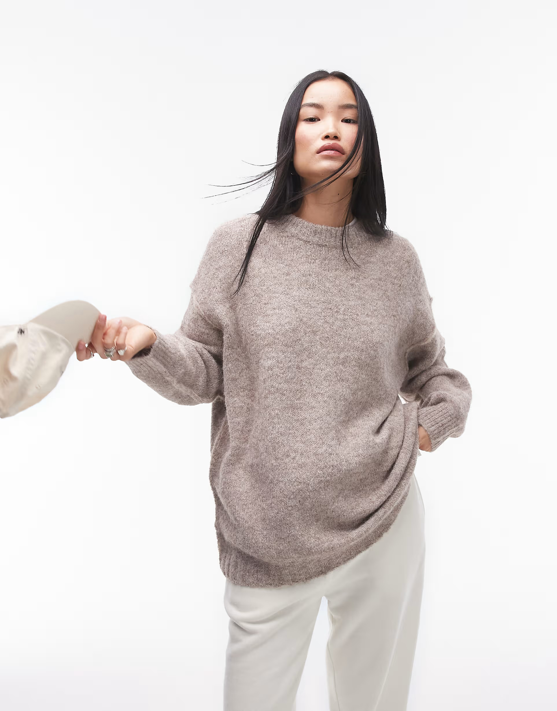 Topshop knitted exposed contrast seam oversized jumper in oat | ASOS | ASOS (Global)