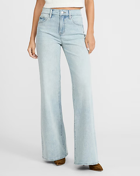 High Waisted Light Wash Relaxed Flare Jeans | Express