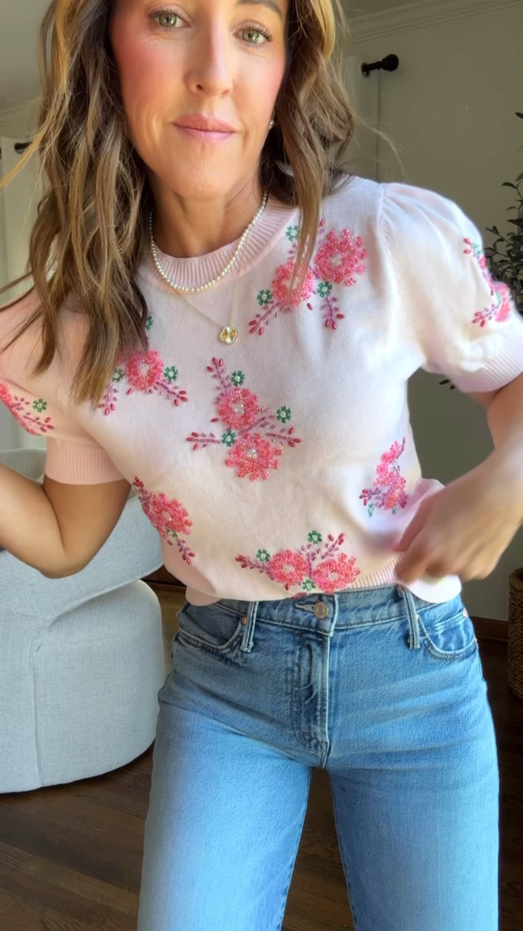 The pretty bead detailing. Sized up to the small here. 
Jeans tts, 25 regular 

#LTKSeasonal #LTKmomlife #LTKOver40