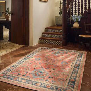 Machine Washable Rug with Standard Pad - Calabria Coral Multicolor 5 ft. x 7 ft. | The Home Depot