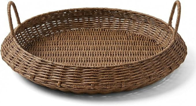 Reallnaive 22 Inch Oversized Round Woven Basket Christmas Woven Serving Tray Round Rattan Effect ... | Amazon (US)