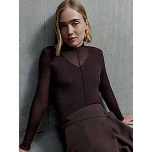 Studio Edit Chocolate Long Sleeve Mesh Top | George