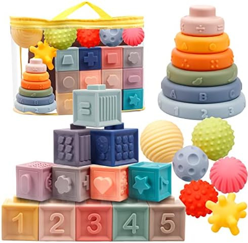 24 Pack Montessori Toys for Babies, Soft Building Blocks for Baby, Sensory Teethers Toy Education... | Amazon (UK)