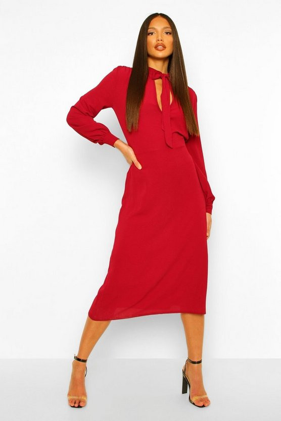 Tall Pussybow Midi Skater Dress | Boohoo.com (US & CA)