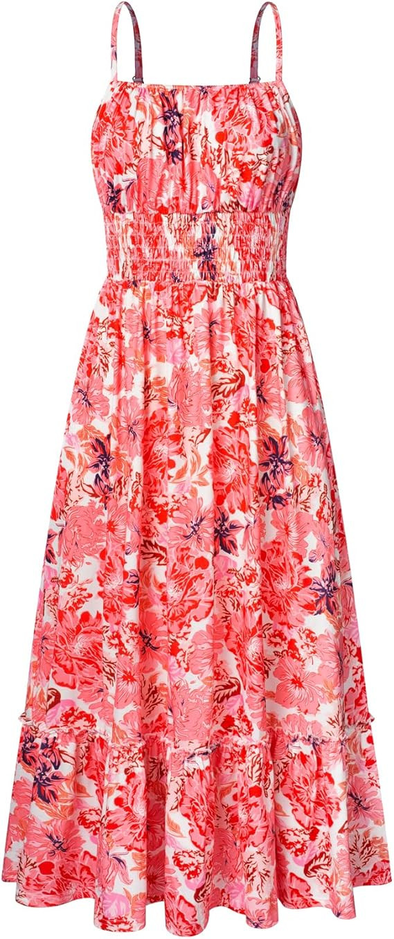 GRACE KARIN Womens Summer Maxi Dress Sleeveless Floral Spaghetti Strap Smocked Boho Dress with Po... | Amazon (US)