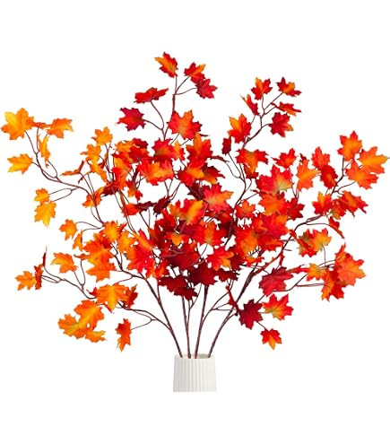 4 Pcs Artificial Maple Leaves Branches 27.6 Inch Fall Fake Leaves Stems Burnt Orange Silk Dry Aut... | Amazon (US)