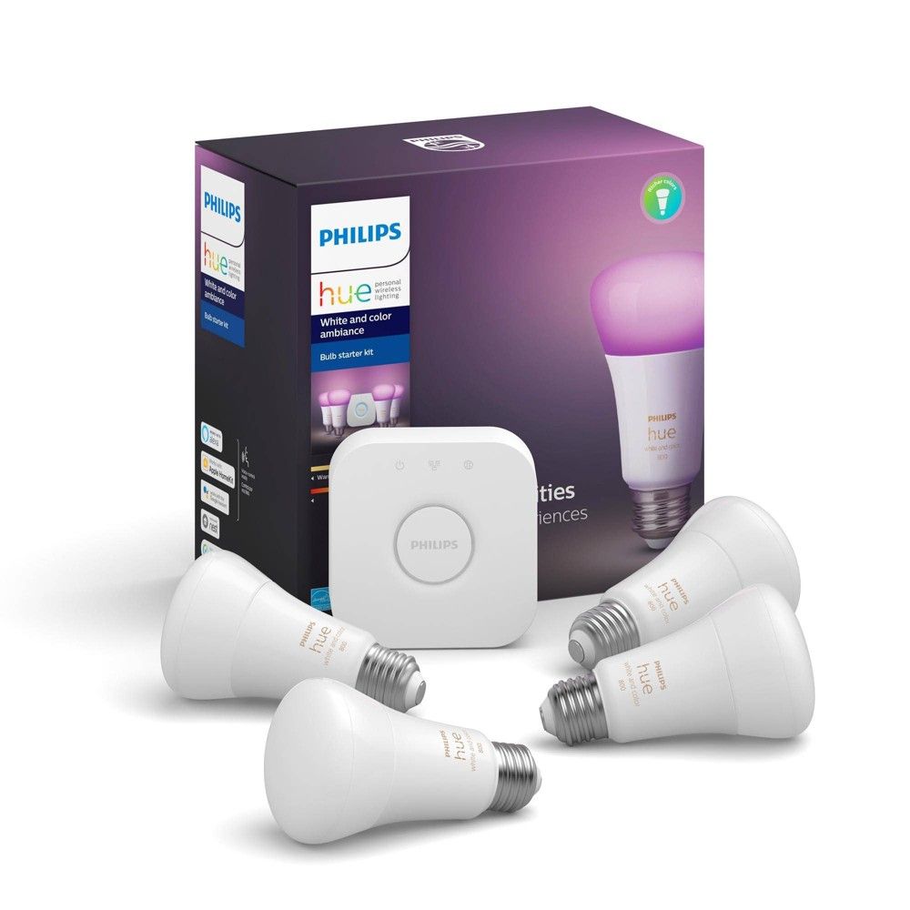 Philips Hue 4pk White and Color Ambiance A19 LED Smart Bulb Starter Kit | Target