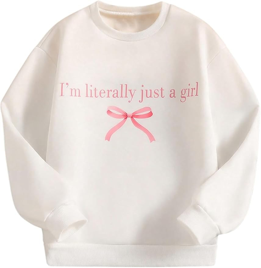 SHENHE Girl's Letter Graphic Pullover Sweatshirts Cute Bow Slogan Crew Neck Loose Casual Top | Amazon (US)