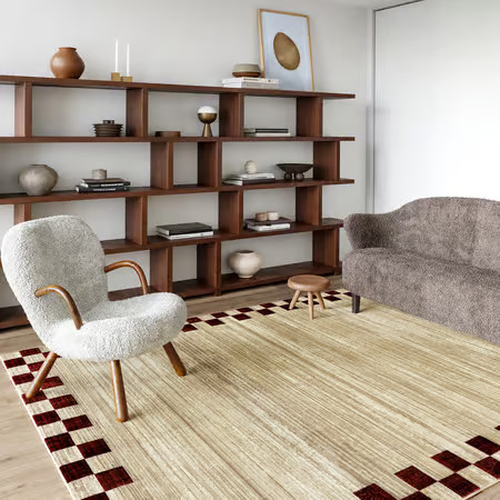 Red Pompeii Checked Border 8' x 10' Area Rug | Rugs USA