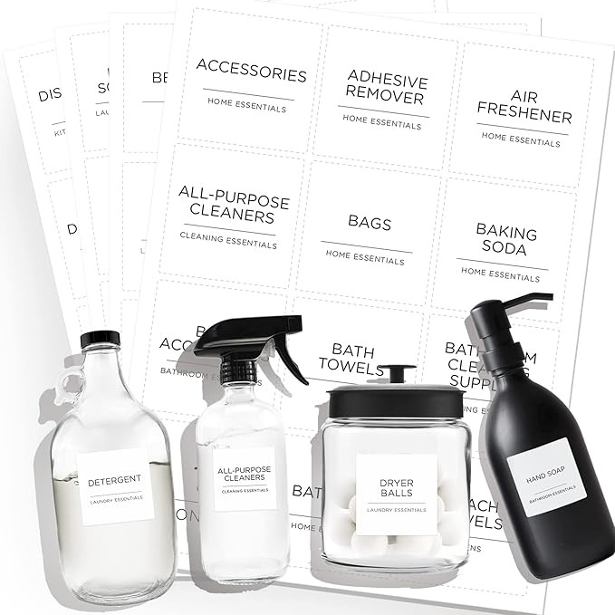 144 PCS Minimalist Laundry Room Labels Set, v2croft Water Resistant Stickers,Water/Oil Resistant ... | Amazon (US)