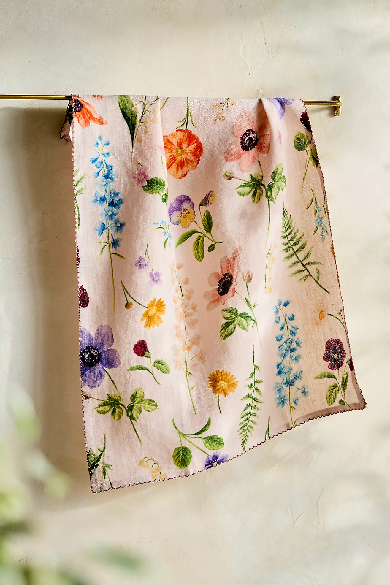 Floral Illustration Linen Dish Towel | Anthropologie (US)