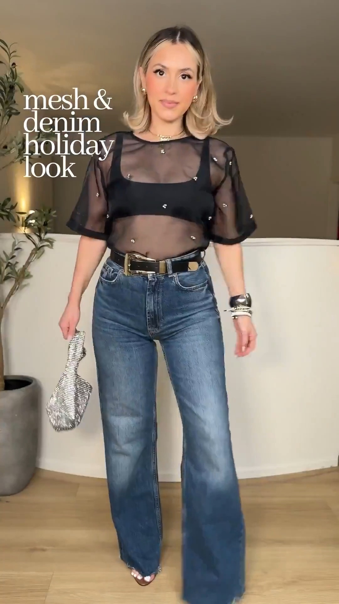 Denim & mesh semi-casual holiday looks 😍 simple with a twist 👏🏼

Wearing size 27 in jeans
Small in everything else! 

#LTKHoliday #LTKootd #LTKgrwm