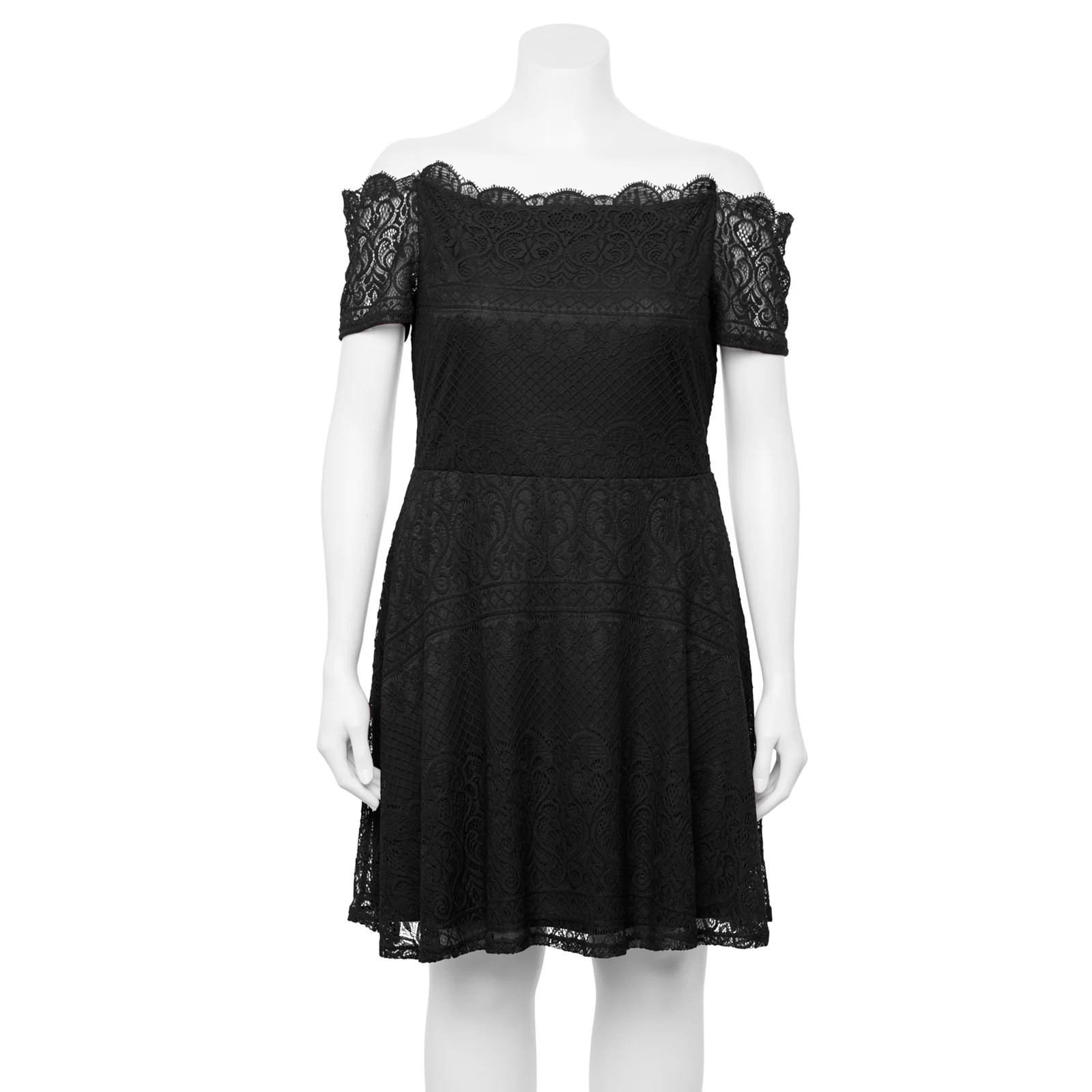 Juniors' Plus Size Rewind Off-The-Shoulder Lace Dress, Women's, Size: 3XL, Black | Kohl's