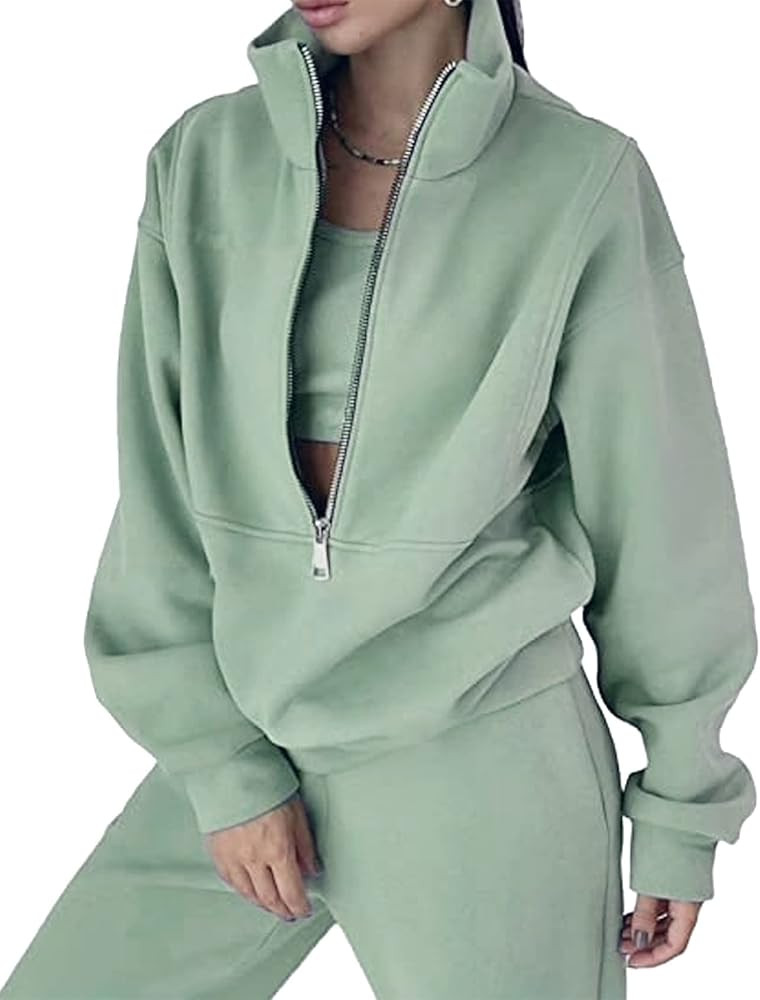 Flygo Womens Fleece 2 Piece Outfits Sweatsuit Half Zip Pullover Sweatshirt Joggers Pants Tracksui... | Amazon (US)