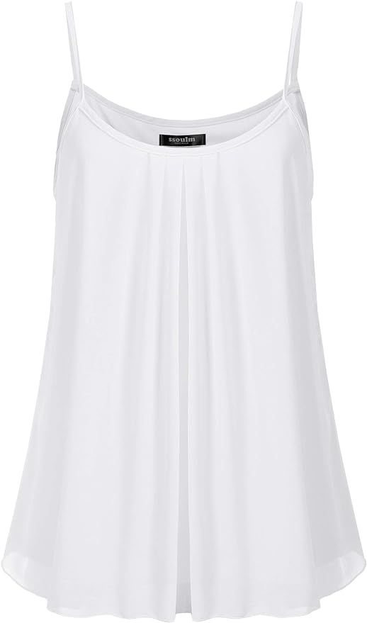 SSOULM Women's Sleeveless Pleated Chiffon Layered Cami Tank Top Blouse with Plus Size | Amazon (US)