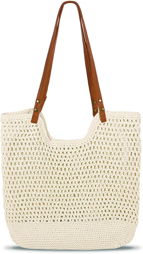 MAMUNU H\u00e4keltaschen f\u00fcr Damen, Beige H\u00e4keltasche Strandtasche gro\u00df, Sommer St... | Amazon (DE)