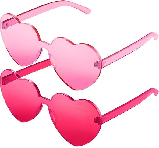 2 Pieces Heart Shape Rimless Sunglasses Transparent Candy Color Frameless Glasses Love Eyewear | Amazon (US)