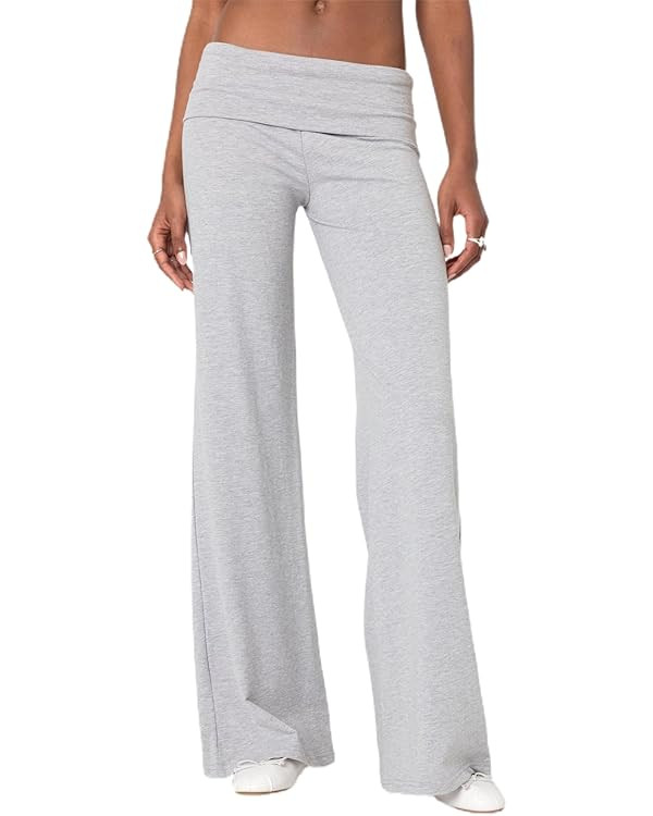 NZNDSHD Fold Over Yoga Pants for Women Low Rise Straight Leg Sweatpants Y2k Solid Color Stretchy ... | Amazon (US)