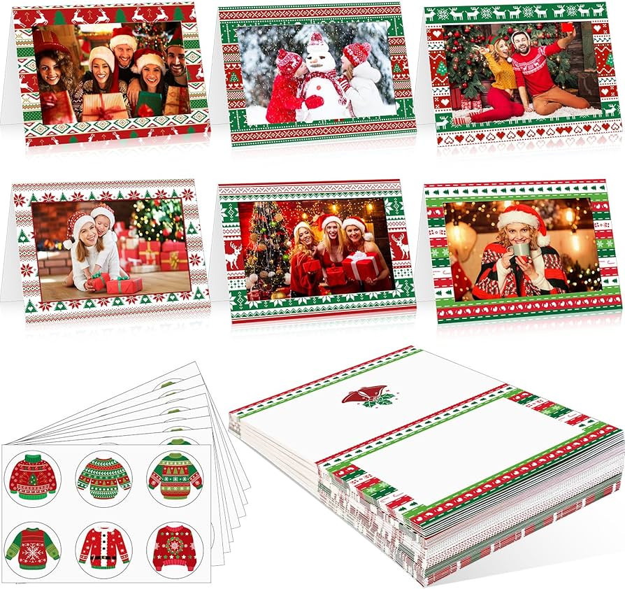 Funrous 48 Set Christmas Photo Cards with Envelopes Stickers Christmas Card with 4 x 6 Photo Inse... | Amazon (US)