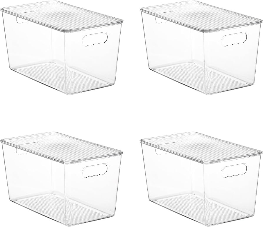 Vtopmart 4 Pack Clear Stackable Storage Bins with Lids,XLarge Plastic Containers with Handle for ... | Amazon (US)