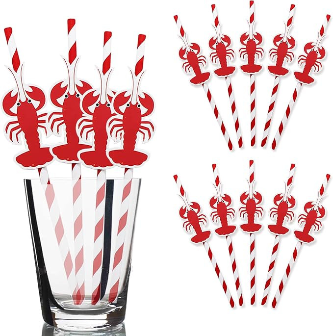 Lobster Paper Straws Decor-24 Pack of Crawfish Birthday Party or Christmas Paper Straws Supplies-... | Amazon (US)
