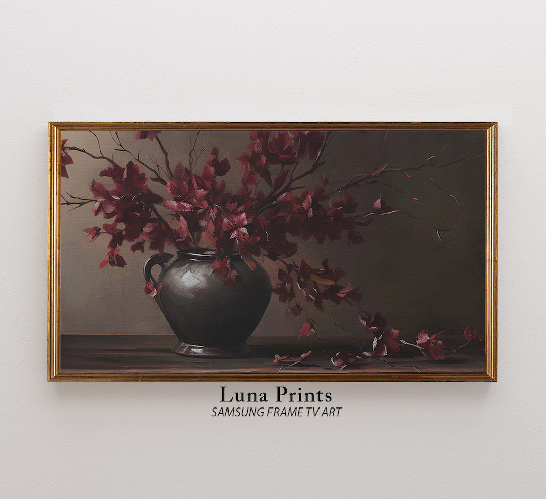 Burgundy Branches Painting Samsung Frame TV Art DIGITAL DOWNLOAD Vintage Fall Art - Etsy | Etsy (US)
