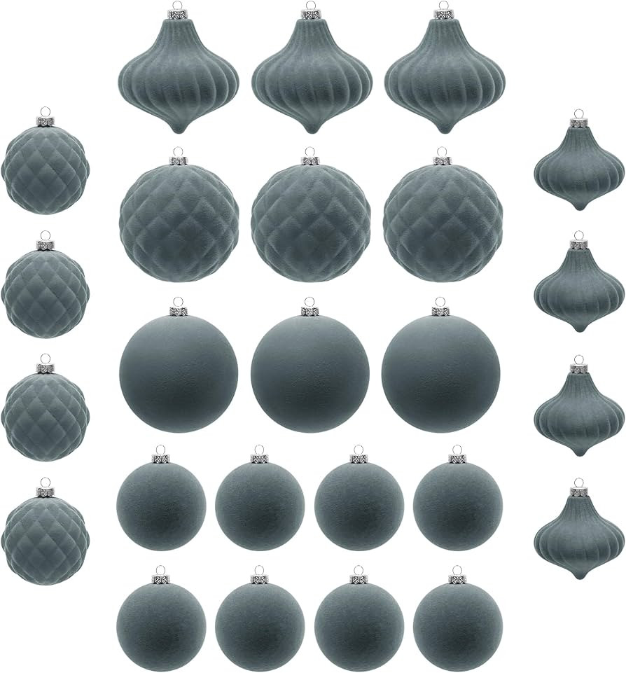 KI Store Velvet Christmas Balls Lux Gray 25pcs Flocked Christmas Tree Ornaments Assortment for Xm... | Amazon (US)