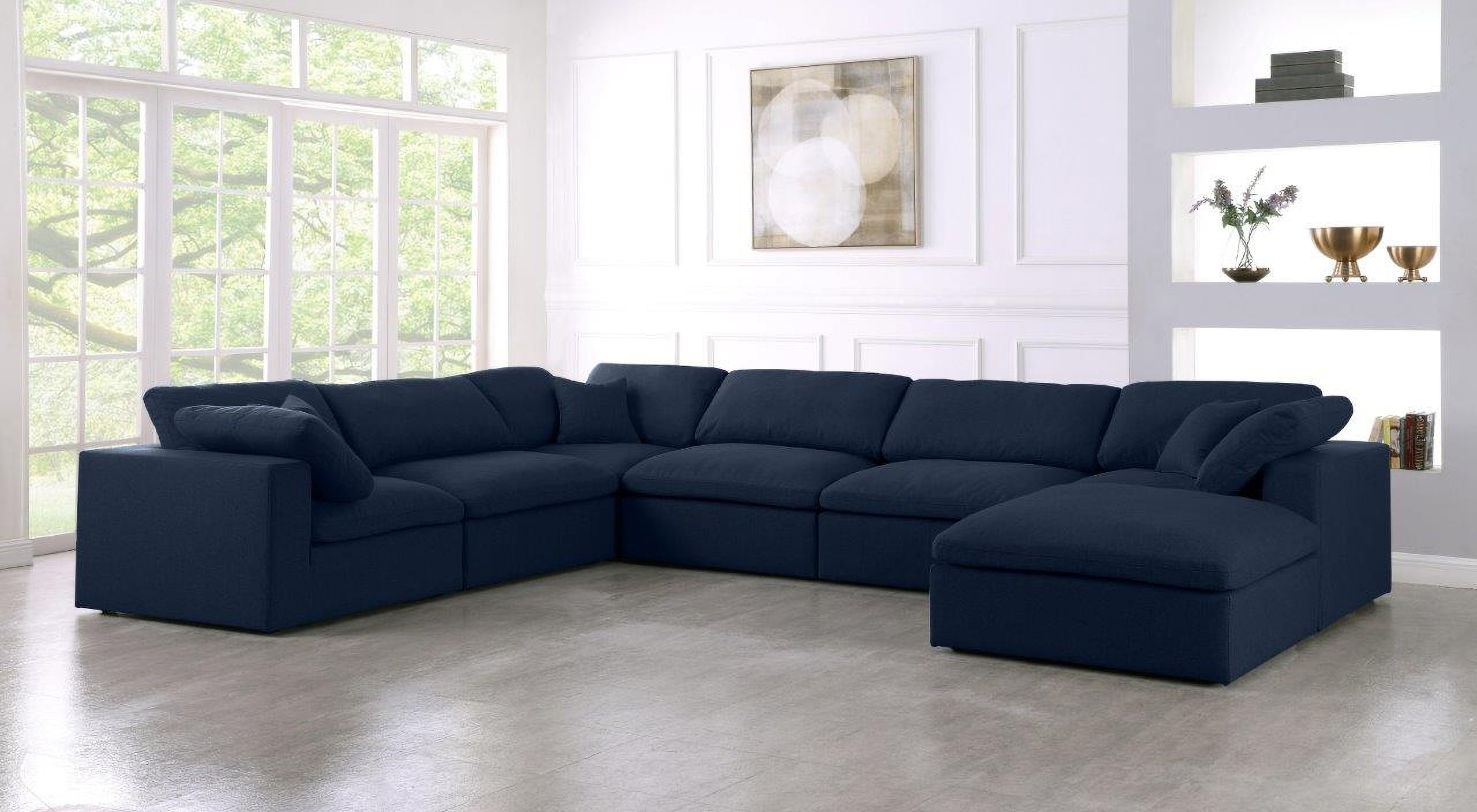 Serene Linen Textured Fabric Deluxe Comfort Modular Sectional In Navy | 1stopbedrooms