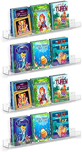 FEMELI Clear Acrylic Floating Bookshelf for Kids, Wall Display Shelf with Lips for Nursery Room Bath | Amazon (US)